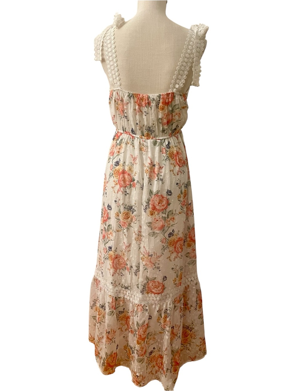 By The River Secret Rose Garden Midi Floral Tiered Sun Dress Size Medium - Picture 6 of 13